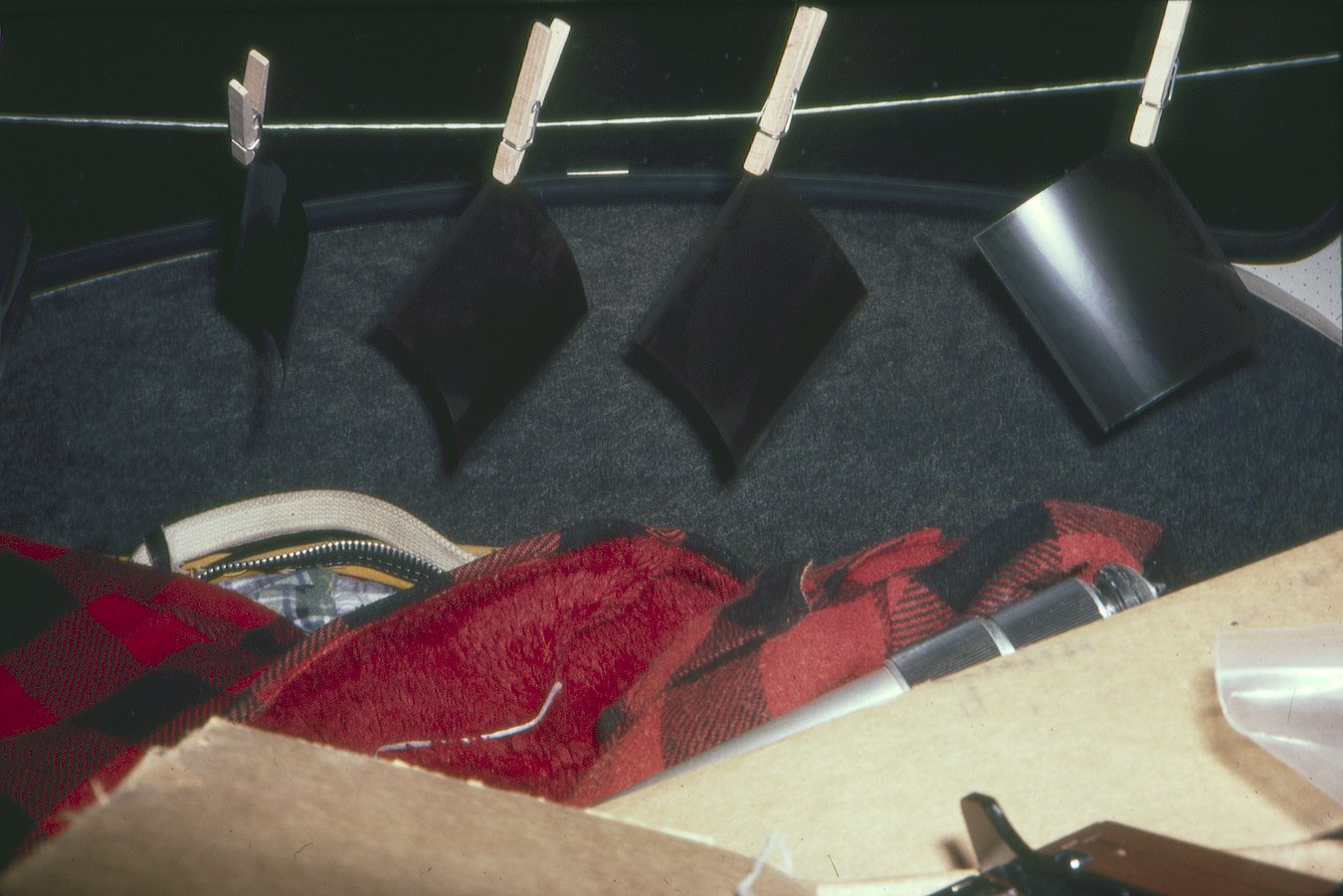 Drying Polaroid negatives in the back of a Volkswagen Beetle.