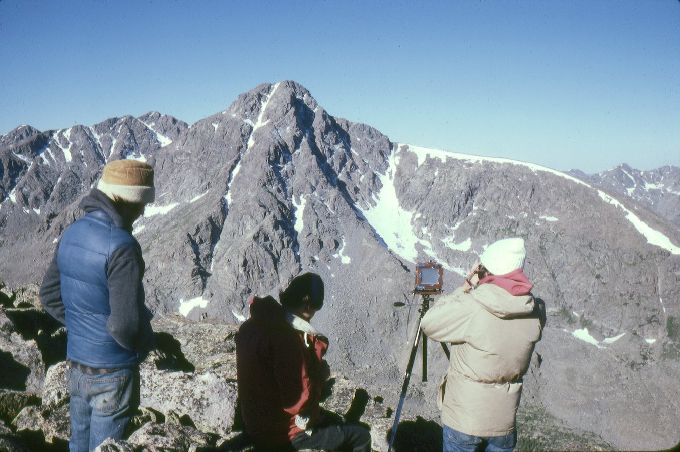 Waiting for the light, photographing Mountain of the Holy Cross from Notch Mountain, Colorado, 1978.