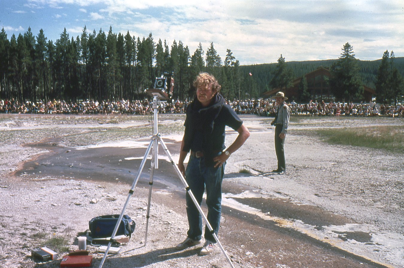 Gordy Bushaw and Ranger waiting for Old Faithful to erupt, Yellowstone, Wyoming, 1978.
