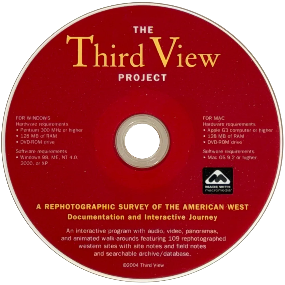 The Third View Project DVD, 2004: a dark red disc reading &ldquo;The Third View Project &mdash; A Rephotographic Survey of the American West, Documentation and Interactive Journey&rdquo;