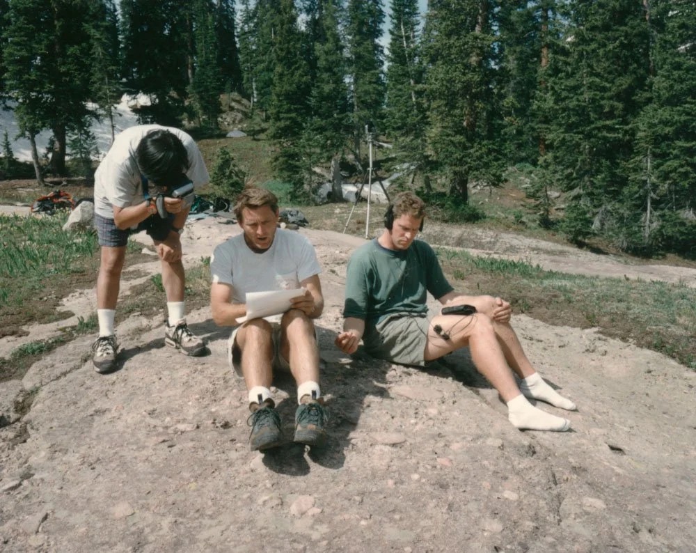 Toshi videotaping, Mark taking notes, Byron recording sound at Geneva Lake, Colorado 1997