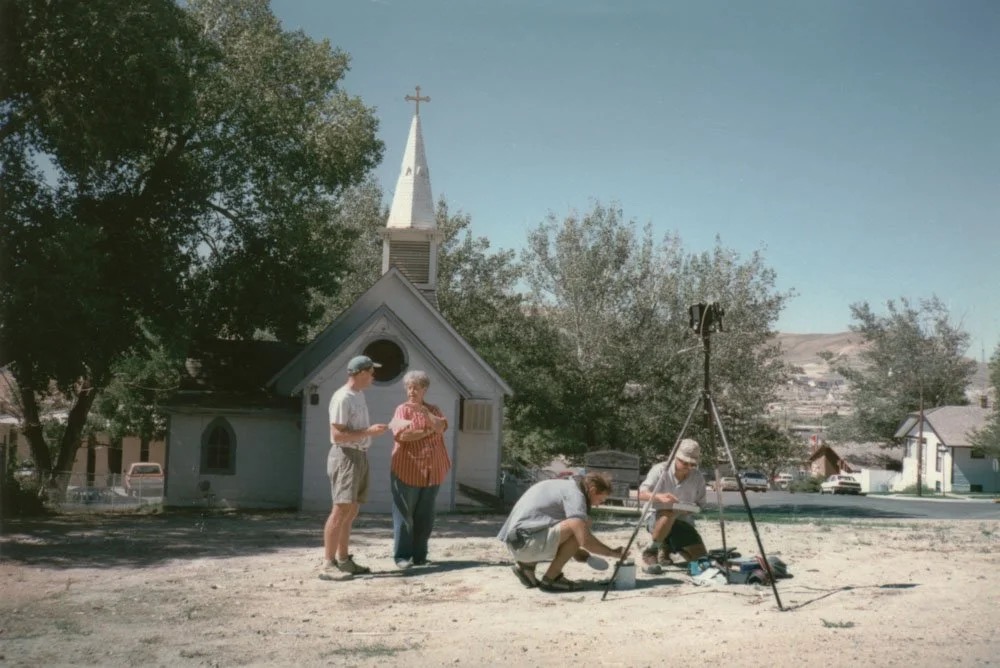 Byron talking to homeowner, Mark and Toshi on site in Green River, Wyoming 1997