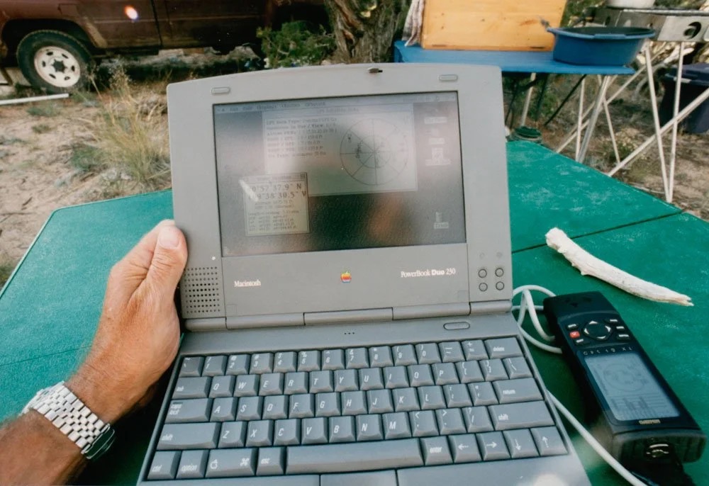 Byron’s MacIntosh PowerBook Duo and GPS unit, Wyoming 1997